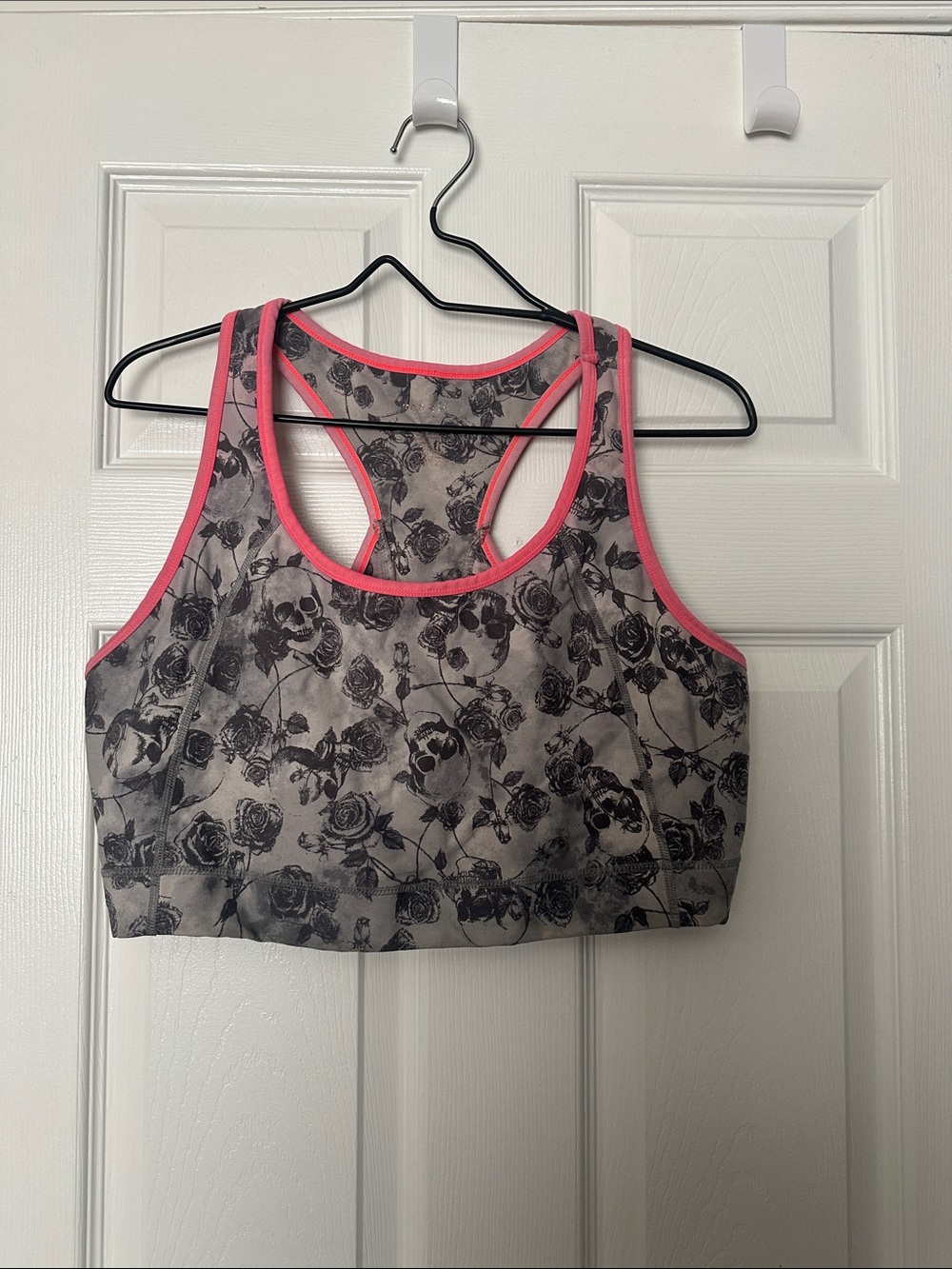 torrid Gray Skull & Rose Print Sports Bra with Pink Trim